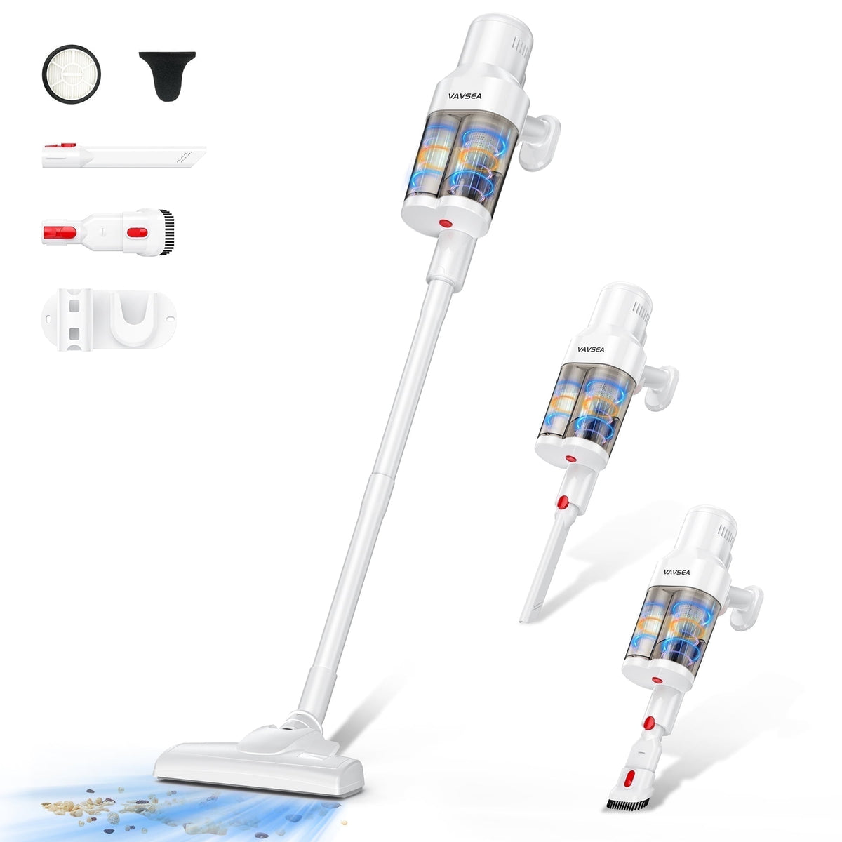 VAVSEA Cordless Stick Vacuum Cleaner, 38KPa Powerful Suction Vacuum with Double Dust Cup, for Carpet, Hard Floor & Pet Hair Cleaning
