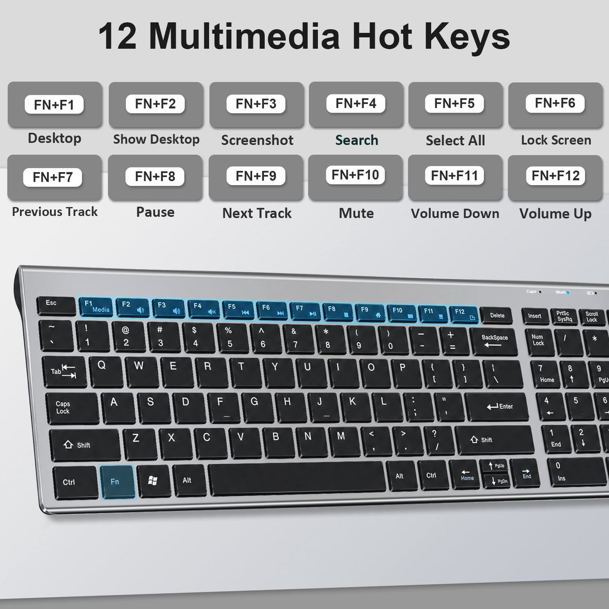 SANPTENT Slim Wireless Keyboard and Mouse Combo, Sleek Design, Rechargeable, Sleep Mode for Windows, Mac, Laptop, Space Gray