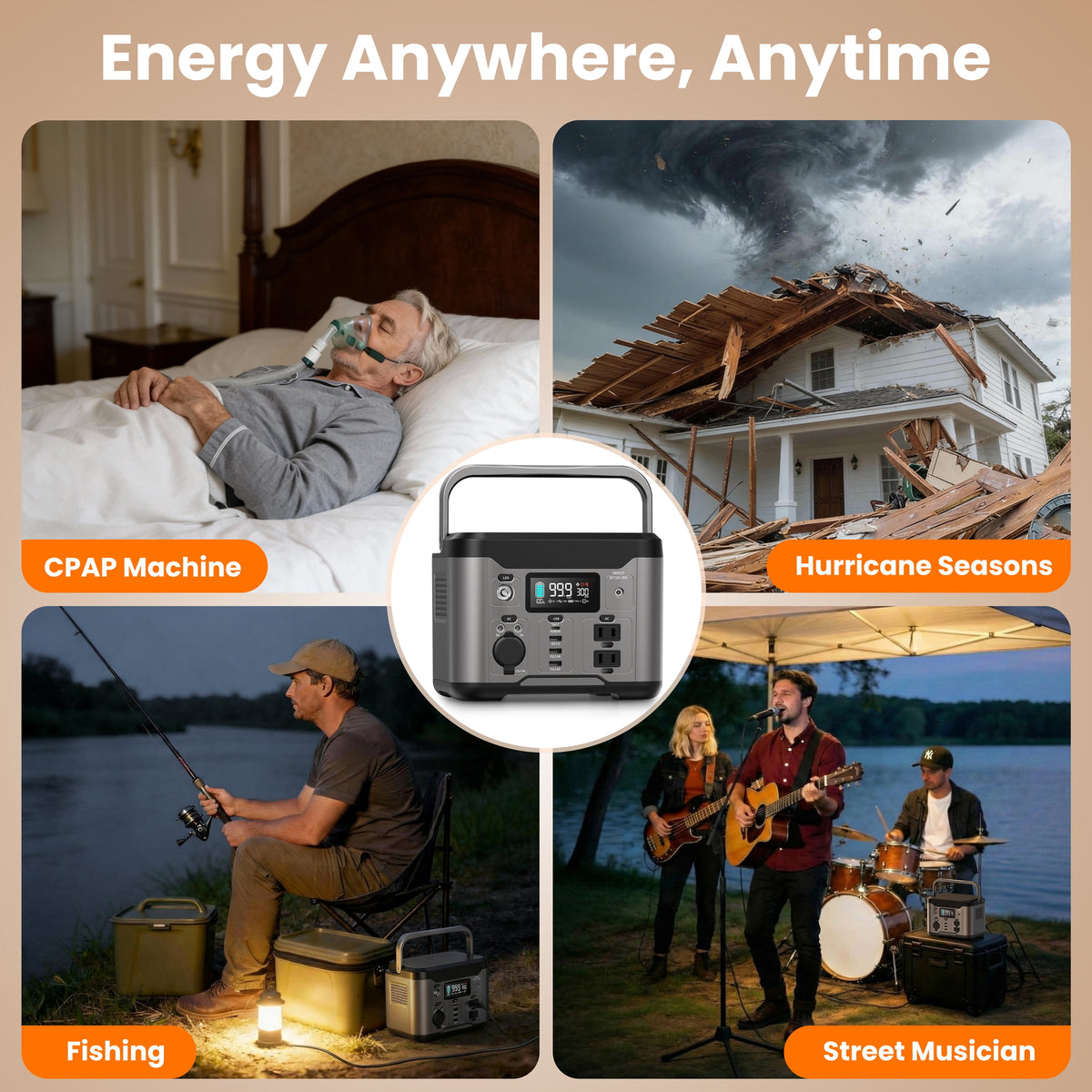 Qunler 300W 296Wh Portable Power Station, 60W PD Usb-C Backup Power Supply with Pure Sine Wave 120V AC Outlet for Outdoor Camping, Home Use and Emergencies, Gray