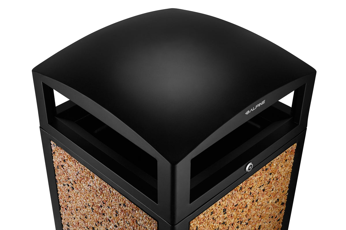 Alpine Indoor & Outdoor Commercial Trash Can with Lid - 40 Gallon Heavy Duty Metal Garbage Can with Removable Bin, Locking Lid, Perfect for Patio, Deck, Office, Mall Black, Brown Stone Panels