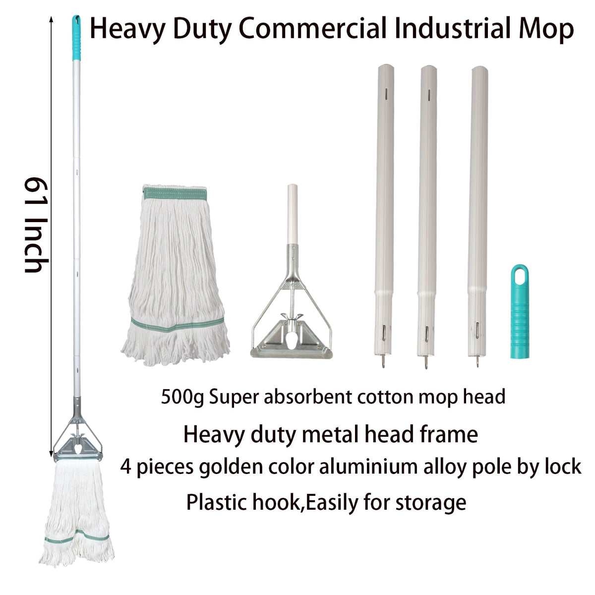 Midoneat Loop-end String Mop with Extra Mop Head ,Heavy Duty Cotton Wet Mop,Commercial Industrial Grade Mop for Floor Cleaning