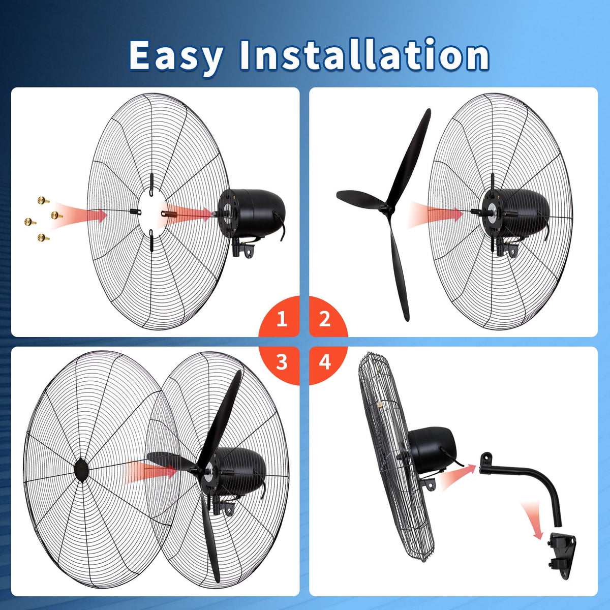 YXSC 30 Inch Industrial Wall Mount Fan, 11200 CFM High Velocity Oscillating Commercial Fan, 3-Speed Heavy Duty Metal Garage Warehouse Workshop Fan with Adjustable Tilt, 120W Motor, Black