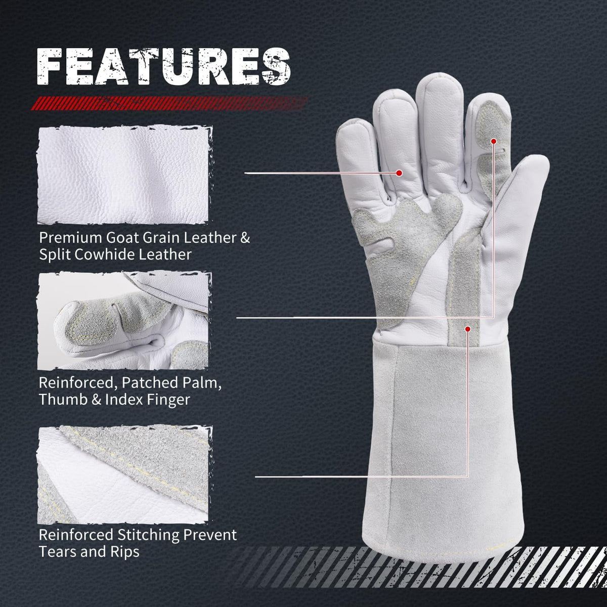 Cowhide Leather Protective Stick Welding Steel Fabrication Gloves,14 Inch Large