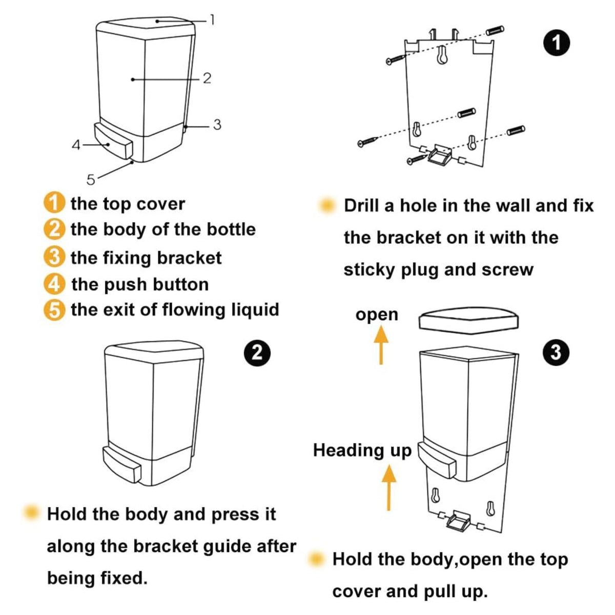 Manual Soap Dispenser Kitchen Bathroom Wall Mounted Commercial Soap Dispenser for Liquid Containers Shampoo Gel Chamber Plastic - (33.8 oz) 1000ml
