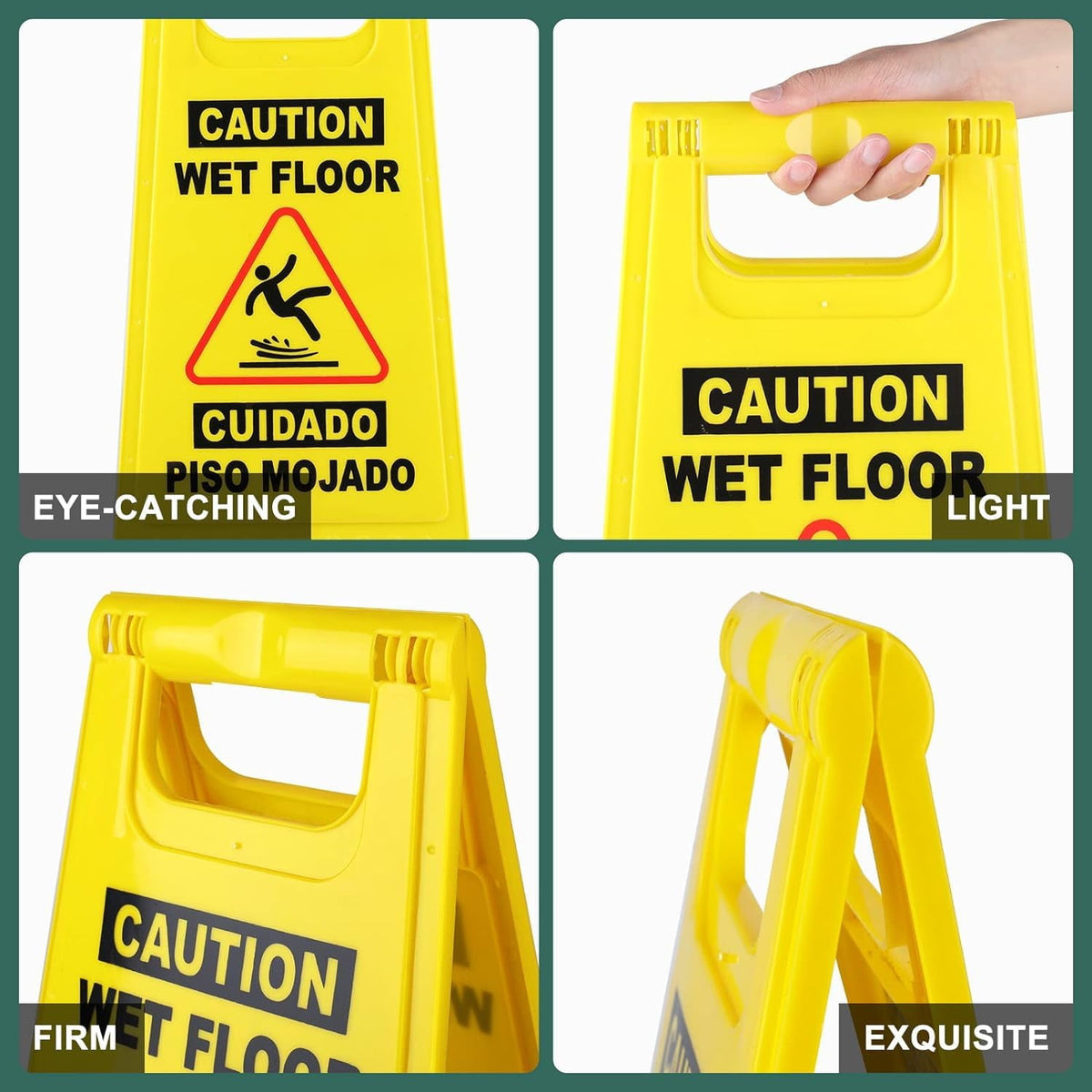DIYMAG 5 Pack Caution Wet Floor Sign, Foldable Sturdy Bilingual Double-Sided Safety Warning Signs for Commercial Use, Pool, 24 Inches, Yellow