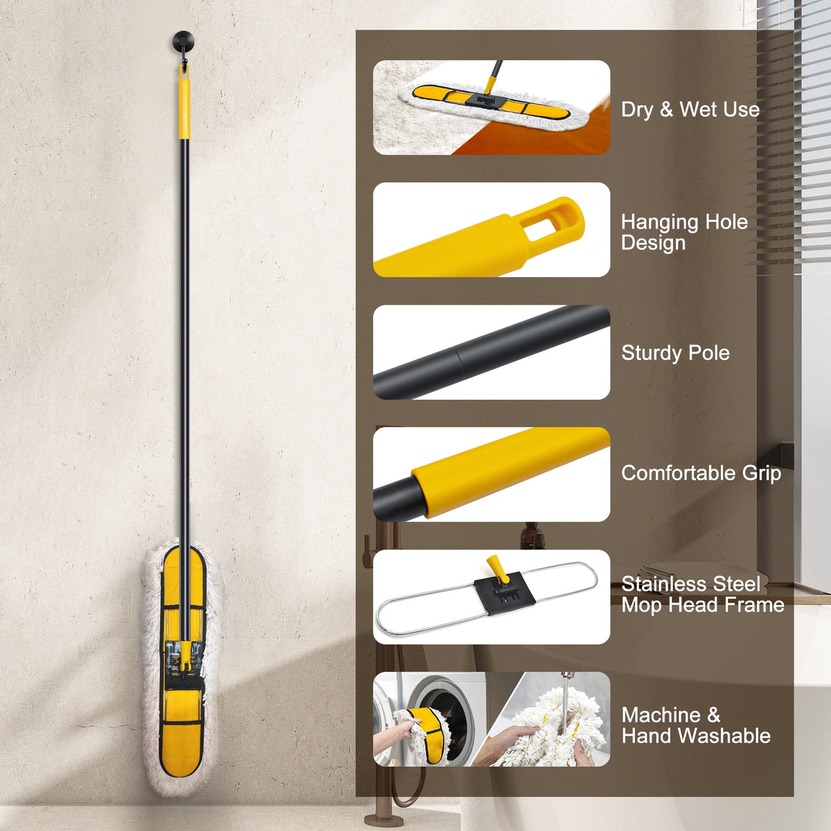 NEWE 24” Commercial Dust Mop for Floor Cleaning , Hardwood, Yellow