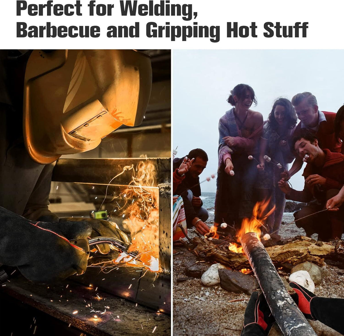 ARCCAPTAIN Leather Forge Welding Gloves, 16" Heat/Fire Resistant, for Stick/MIG/TIG/Forge/BBQ/Grill/Fireplace, Cowhide, 662°F Rating