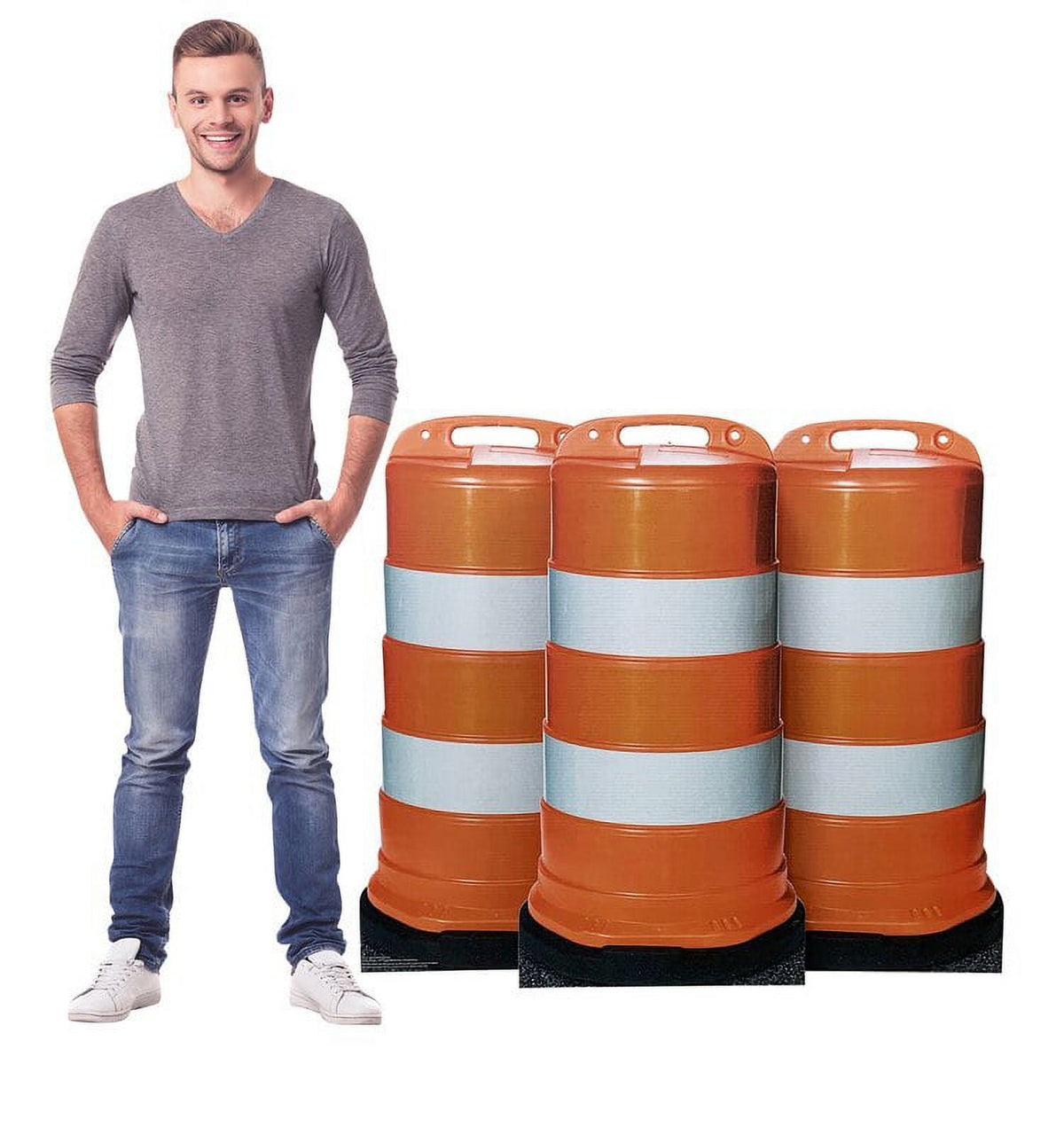 Lifesize Construction Barrels (Set of Three) Cardboard Cutout Standup