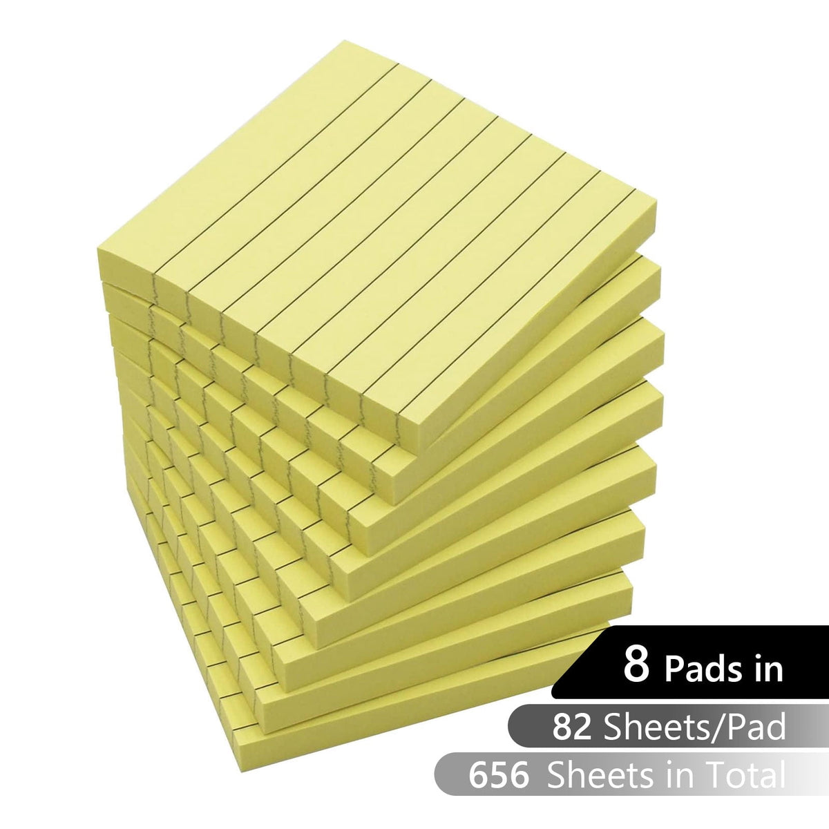 Tripumer 8 Pack Yellow Lined Sticky Notes Ruled Self Sticky Note 3 x 3 in 82 Sheets Each Pad Self-Adhesive Notepads Bulk