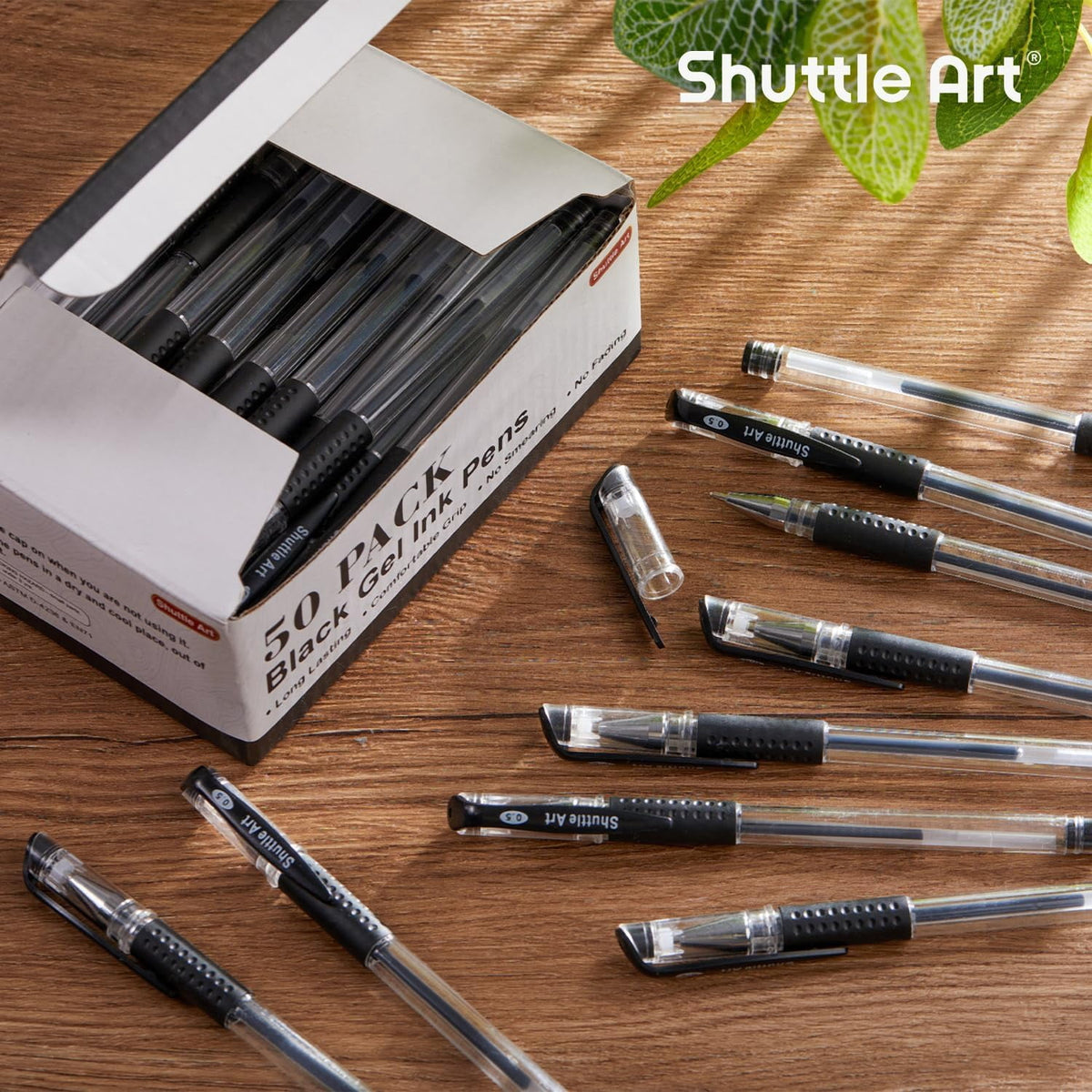 Permanent Black Gel Pens, Shuttle Art 50 Pack Fine Point Black Ink Pens Bulk, 0.5mm Rollerball Gel Ink Pens Smooth Writing with Comfortable Grip for Office