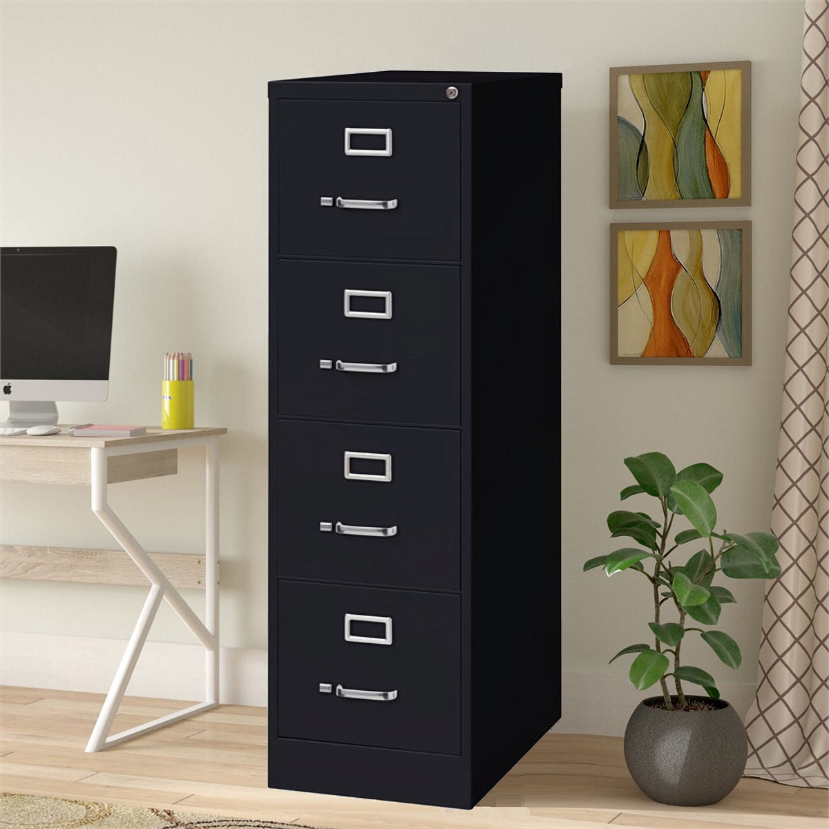 Pemberly Row 4 Drawer Steel 25" Deep Letter File Cabinet in Black