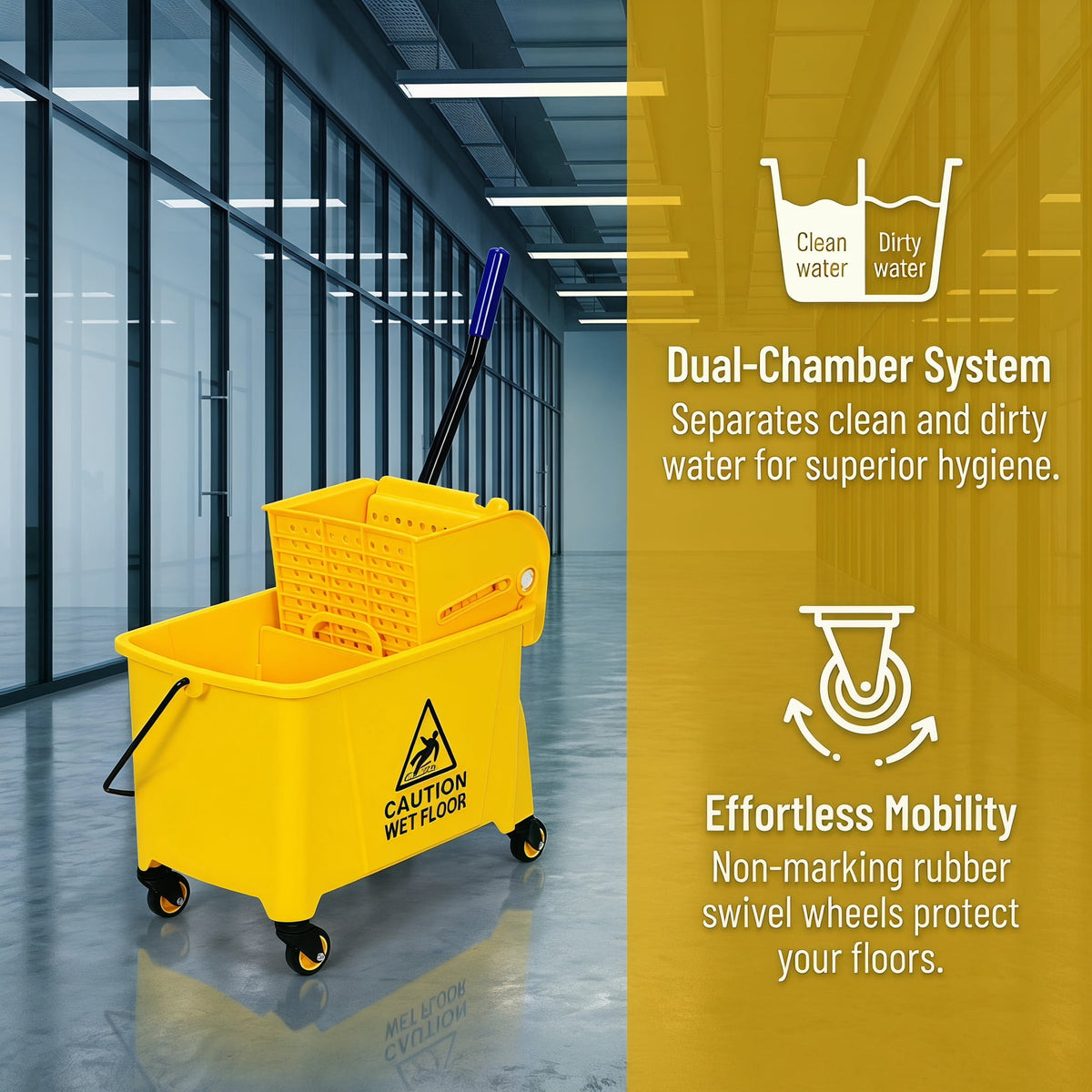 Resenkose 21 Quart Mop Bucket Side Press Wringer on Wheels With Panel, Side Press Wringer Combo Commercial Cleaning Caddy Plastic