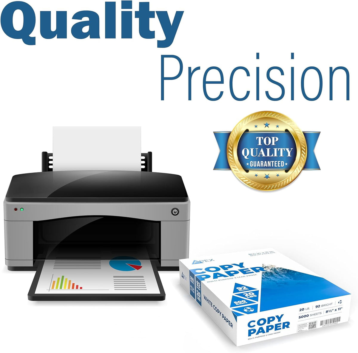 E-CLIPS USA Apex White Copy Paper 8.5” x 11” Multipurpose Printer Paper, 10 Reams Case