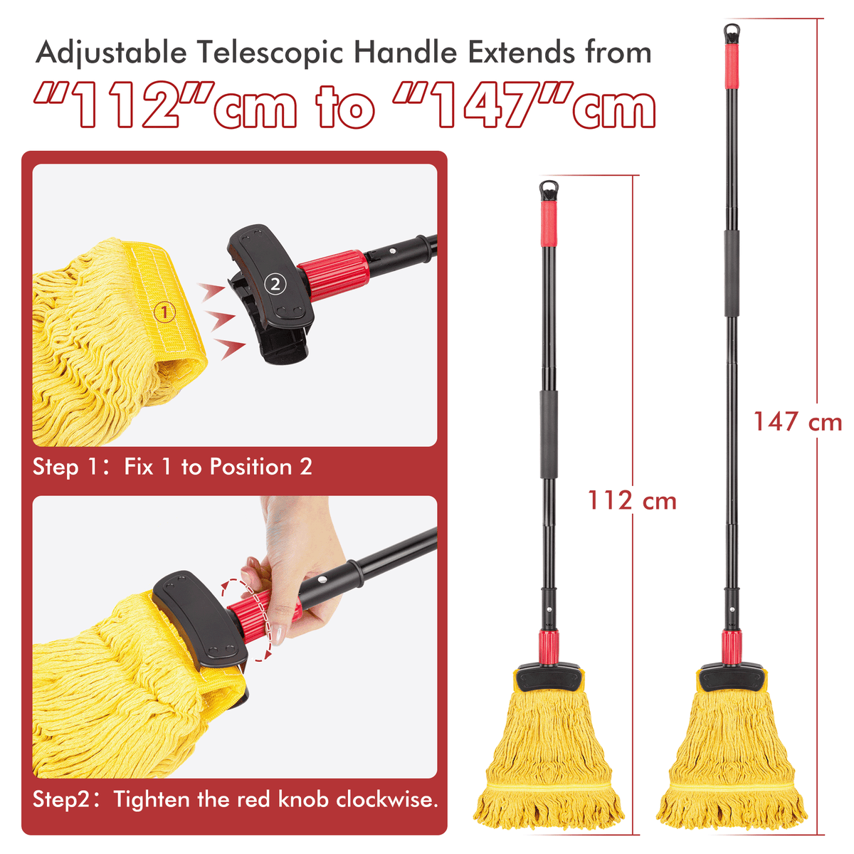 SUGARDAY Commercial Mop for floors Looped-End String Wet Heavy Duty Industrial Wet Mop
