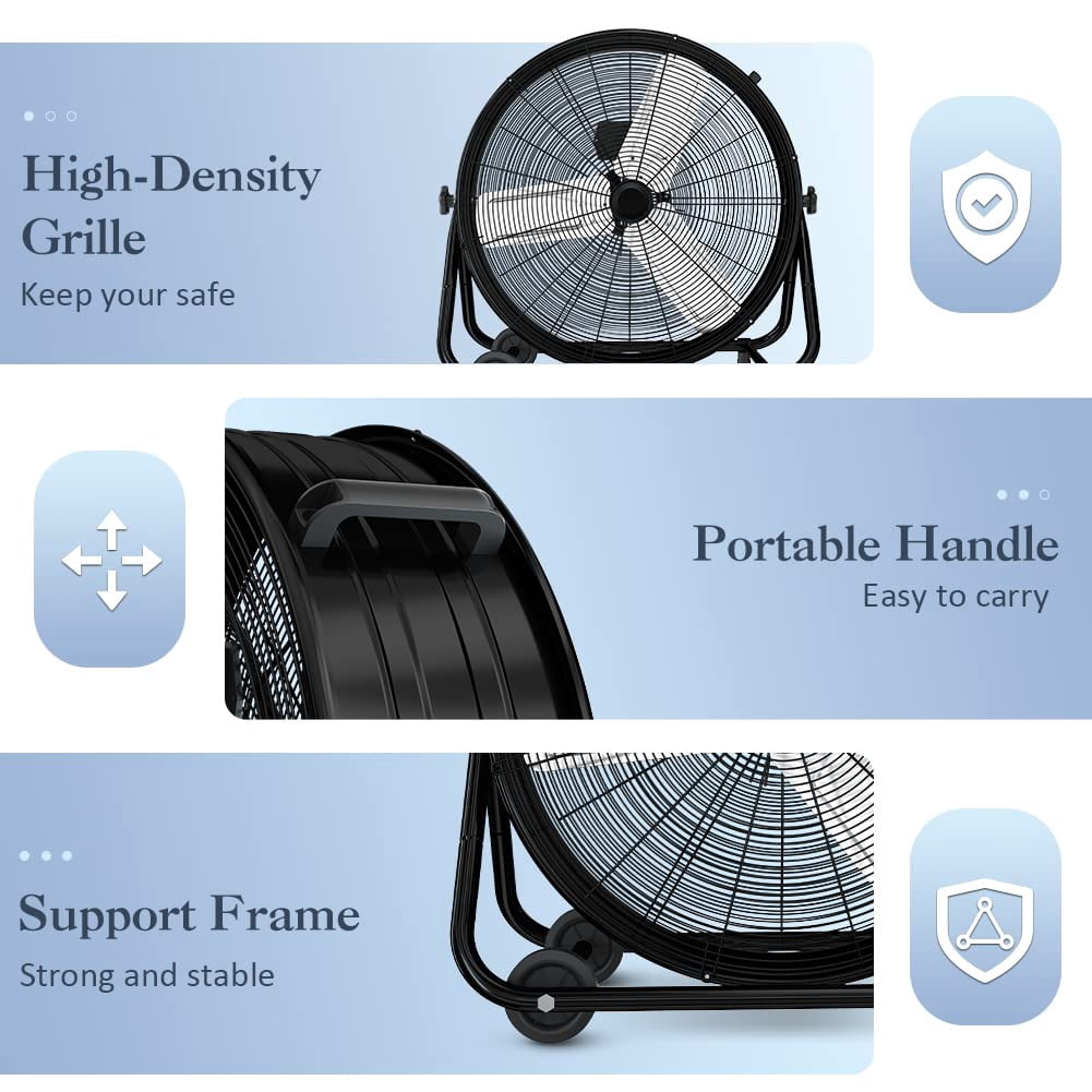 Nordic Hygge 30 in. 14000 CFM Heavy Duty 3-Speed Industrial Drum Fan with 360-Degree Tilt in Black