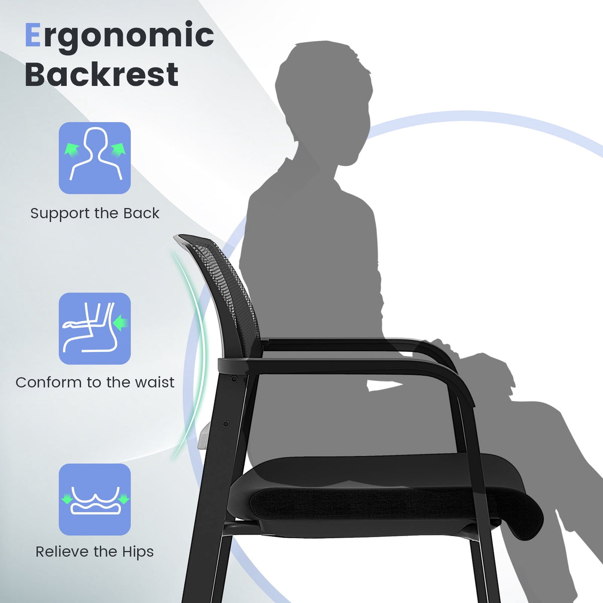 Gymax 8-Pack Office Conference Chair Set Mesh Guest Reception Stack Chairs w/ Caster Wheels