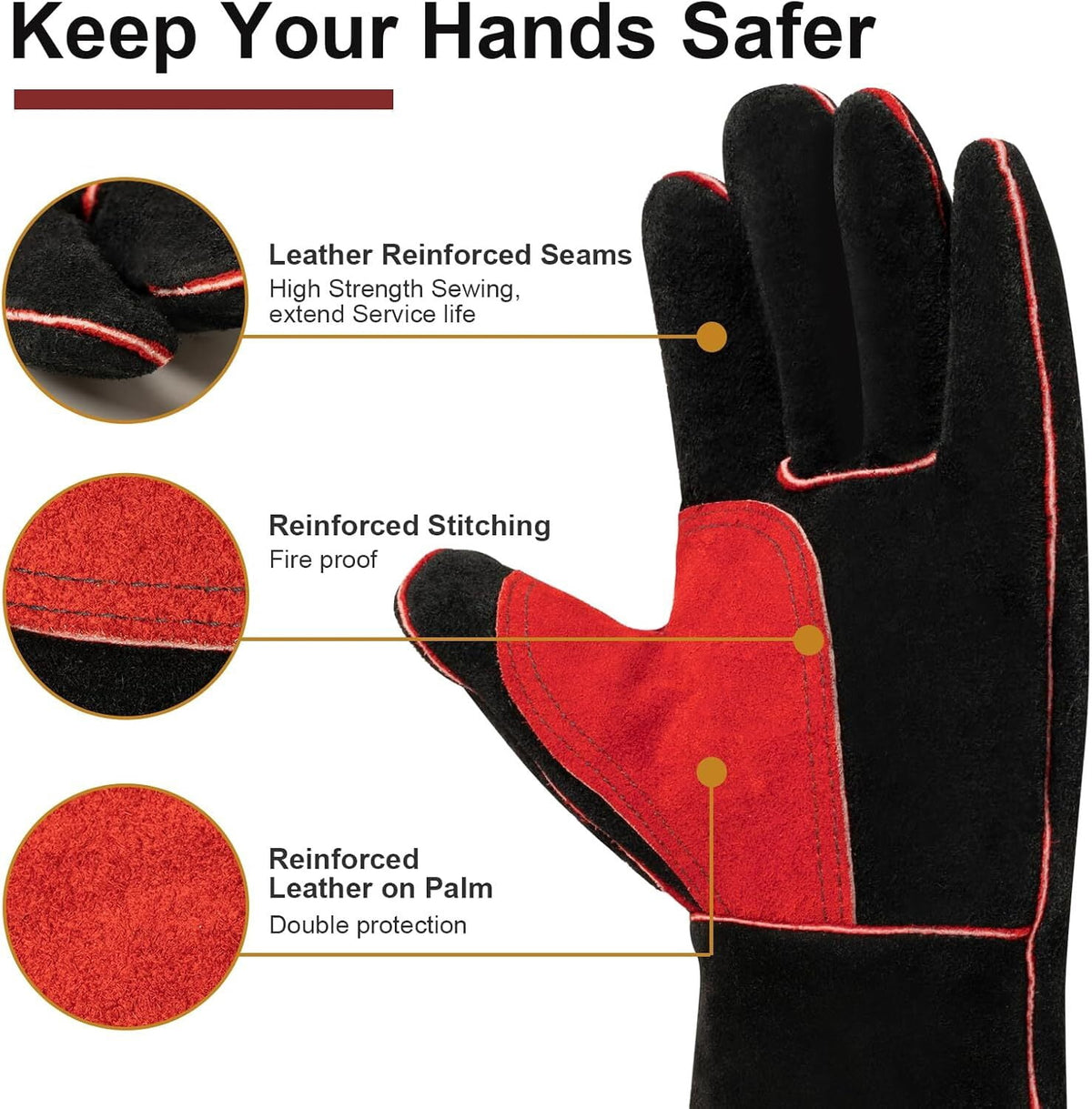 ARCCAPTAIN Leather Forge Welding Gloves, 16" Heat/Fire Resistant, for Stick/MIG/TIG/Forge/BBQ/Grill/Fireplace, Cowhide, 662°F Rating