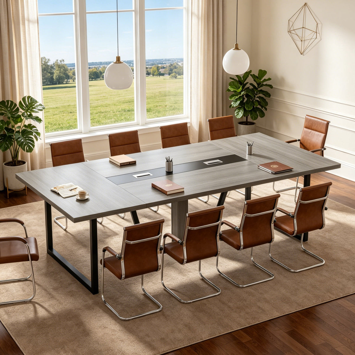 Fnova 94"Large Conference Table for 8-10 People, Modern Executive Meeting Table with Cable Management & Adjustable Feet, Heavy-Duty Office Conference Desk for Boardroom, Training Room
