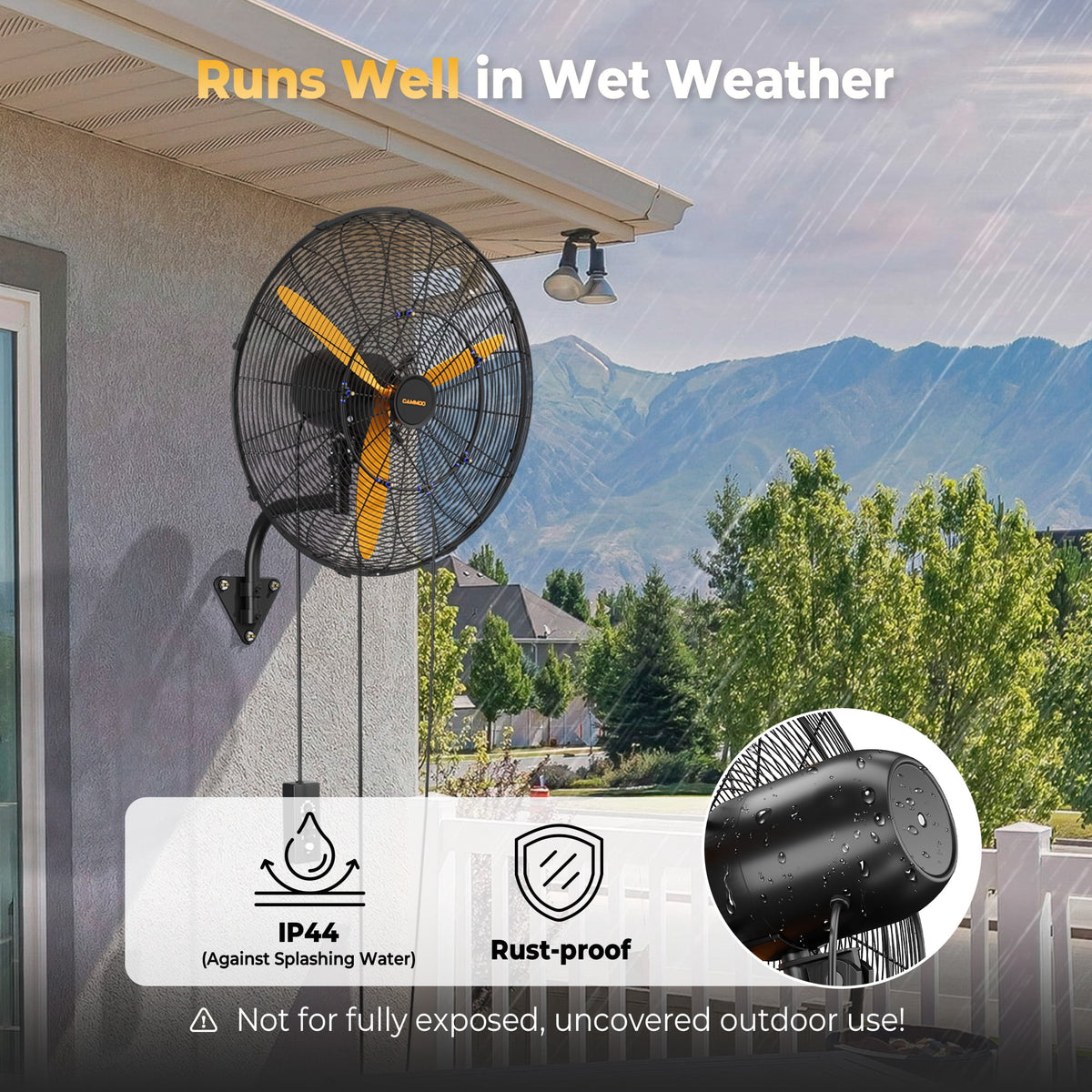 CAMMOO 24" Oscillating Misting Wall Mount Fan with 600D Oxford Cover, 3-Speed IP44 Waterproof High Velocity Industrial Commercial Outdoor Misting Fan for Covered Patio, Greenhouse, Garage