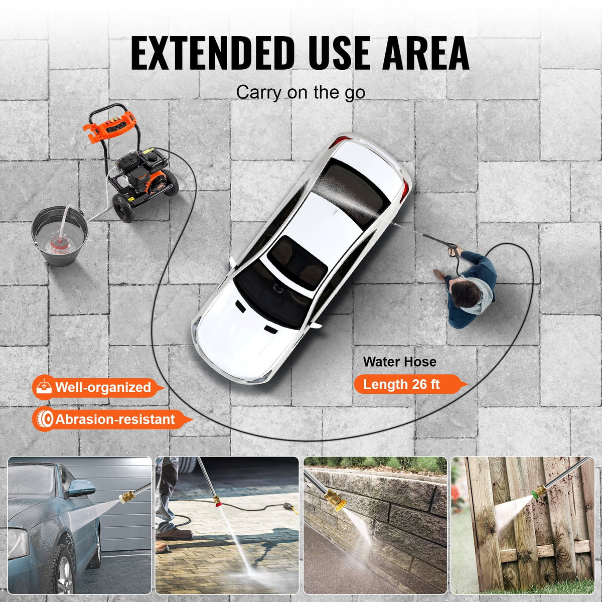 KFFKFF Gas-Powered Pressure Cleaner, 3500 PSI 2.6 GPM, Aluminum Pump Equipped Pressure Washer, Spray Gun and Extension Wand Included, Set of 5 Nozzles, Suitable for Vehicles, Fences, Residences