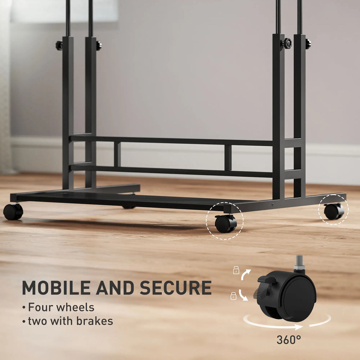 Manual Height Adjustable Standing Desk, Three-Panel Tiltable Desktop Desk with Built-in Charging Station, Lockable Caster Wheels for Home Office Studio Classroom