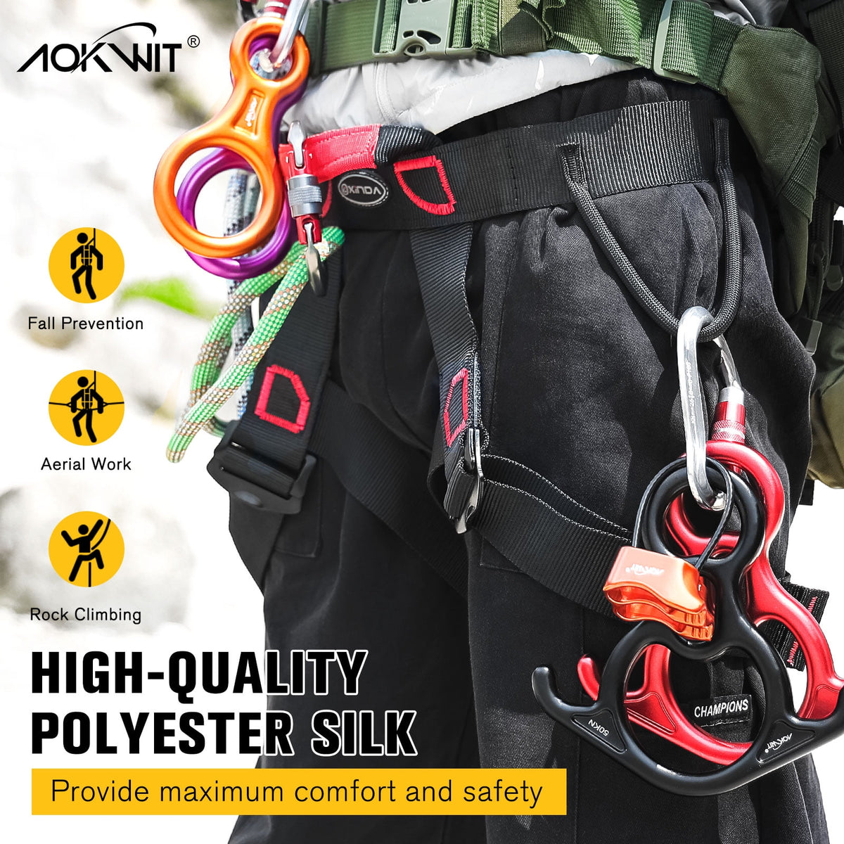 JELLOO Professional Thicken Climbing Harness, Safe Seat Belts - Waist Safety Harness for Rock Climbing, Wider Half Body Harness for Mountaineering, Fire Rescuing, Rappelling & Tree Climbing
