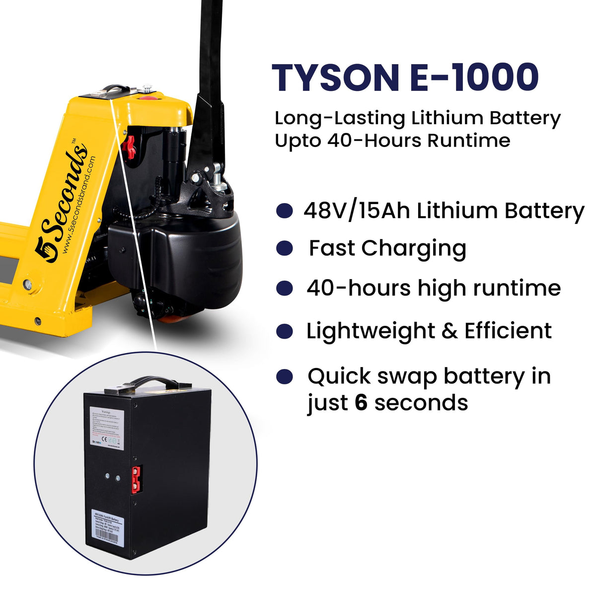 5Seconds - Steel Pallet Jack, Hand Lift Jack Tool with Electric System, Safe Moving Equipment for Industrial & Commercial Use, 5000lb Capacity, Fork Sizes 48” x 27”