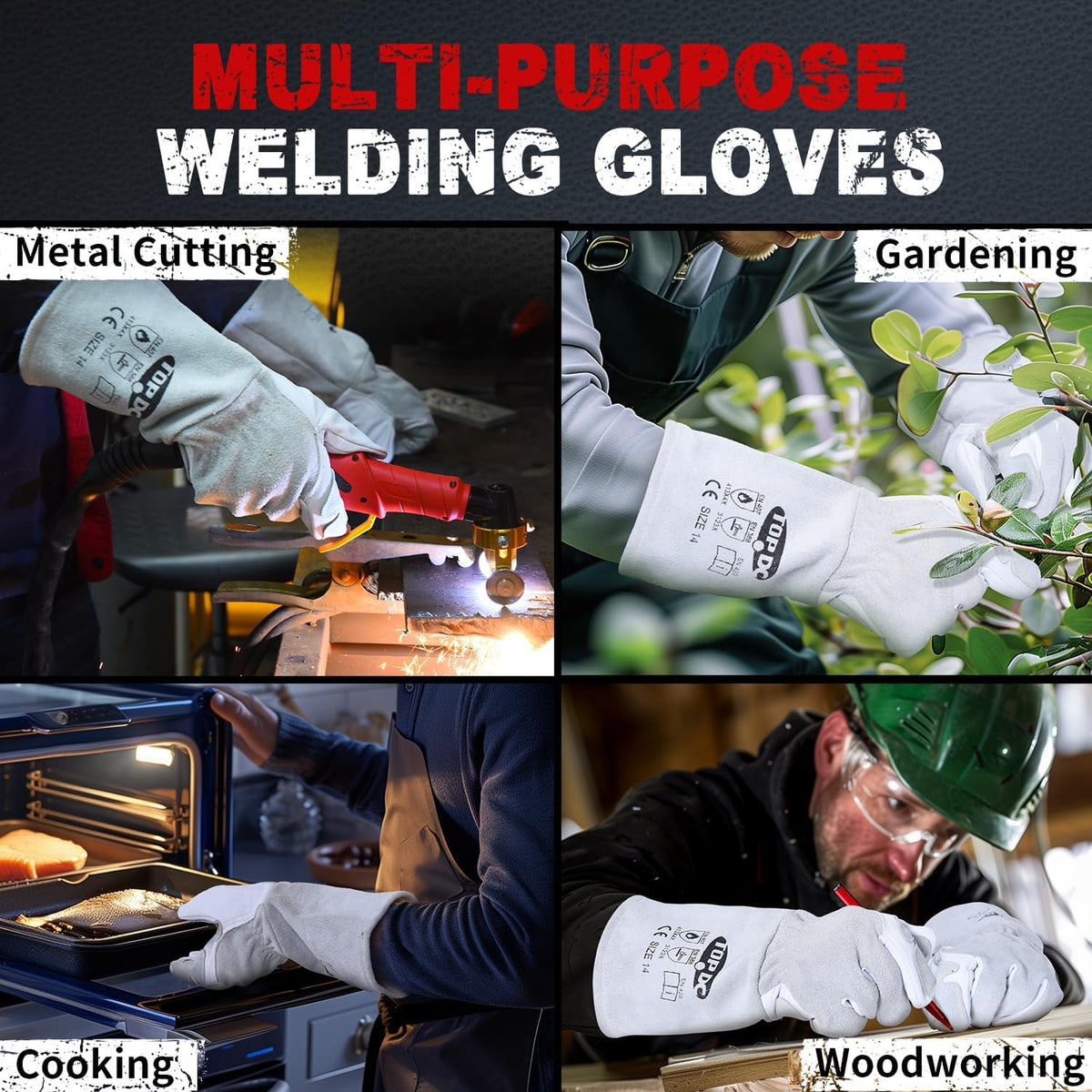 Cowhide Leather Protective Stick Welding Steel Fabrication Gloves,14 Inch Large