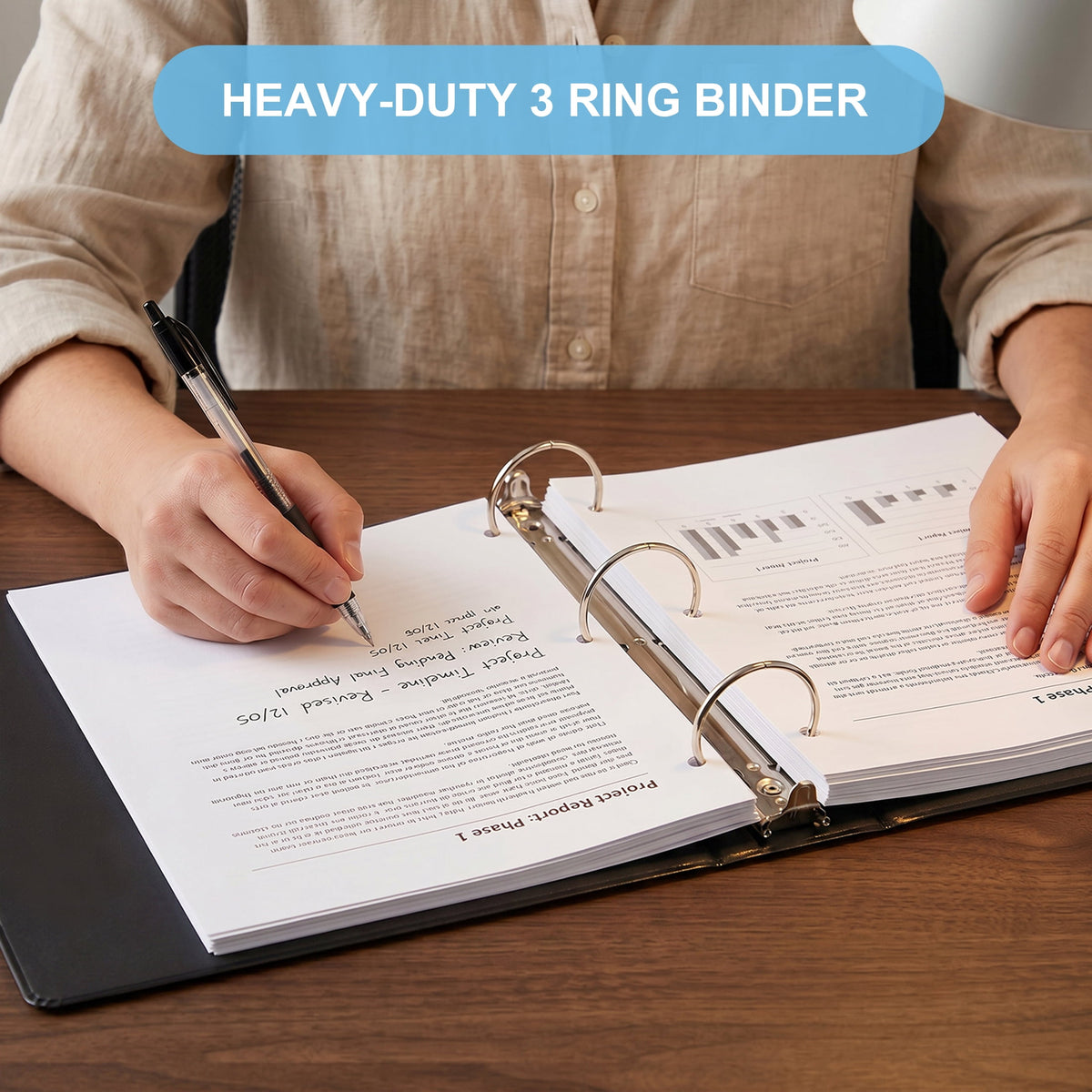 Comix Heavy-duty 3 inch 3 Ring Binder with Clear Cover, Round Ring, 600 Sheets Capacity, Office School Supplies, 2-Pack Black