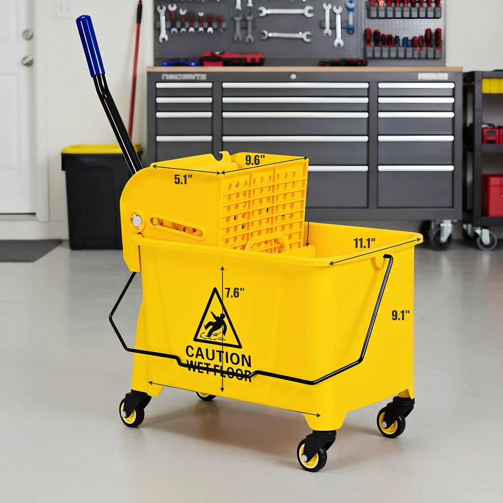 Resenkose 21 Quart Mop Bucket Side Press Wringer on Wheels With Panel, Side Press Wringer Combo Commercial Cleaning Caddy Plastic