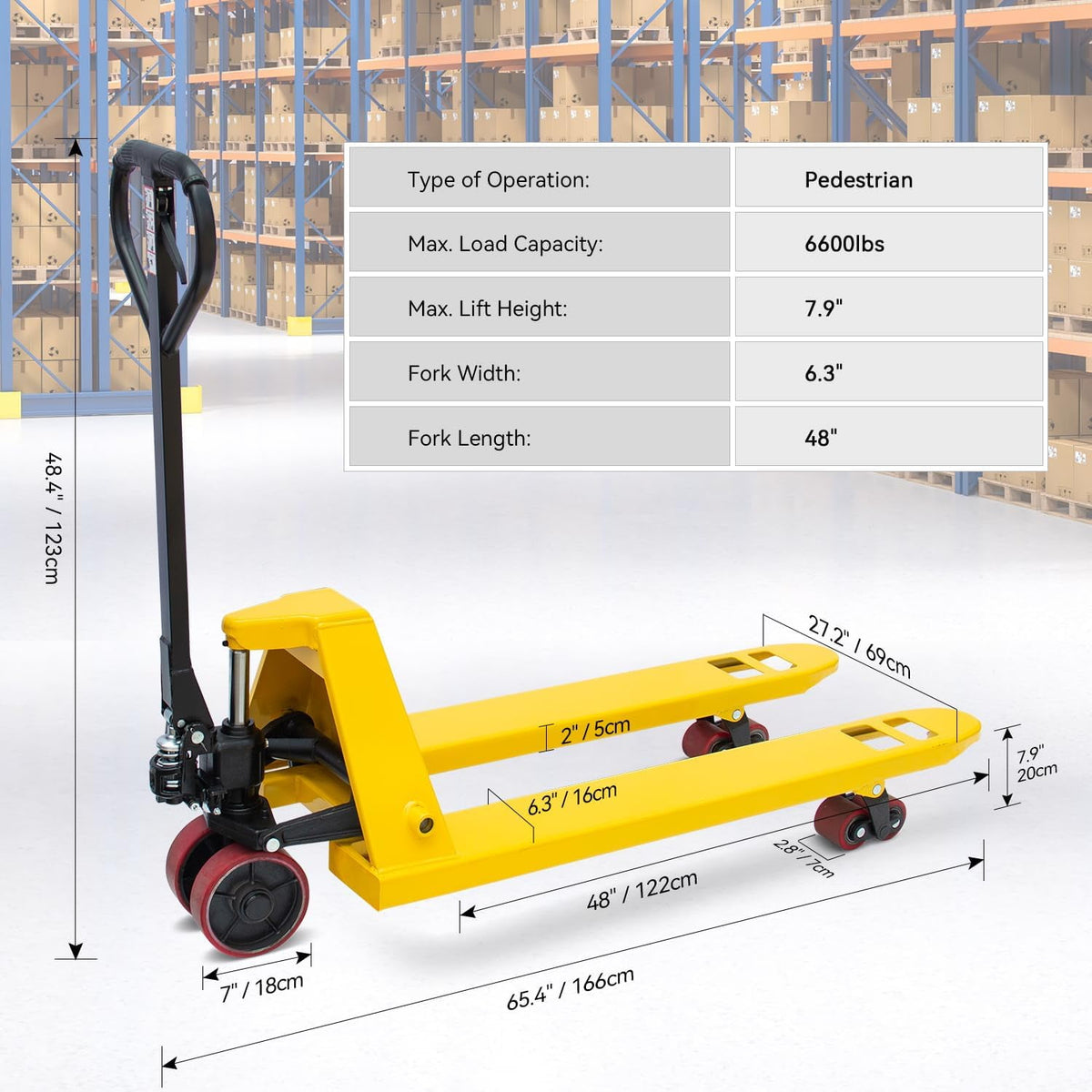 HPDMC Pallet Jack Truck 6,600 LBS Capacity, 48'' L x 27'' W Forks Manual Pallet Jack Truck, 6Pcs