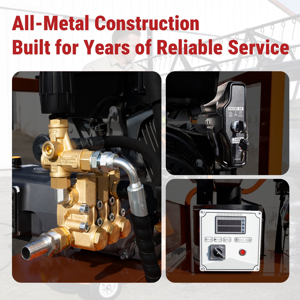 4000 PSI Hot Water Pressure Washer, 4.0 GPM, 420cc Gas Engine with AR Pump, Commercial Heavy-Duty Power Washer for Trucks, Machinery, Concrete, Industrial Grease Removal