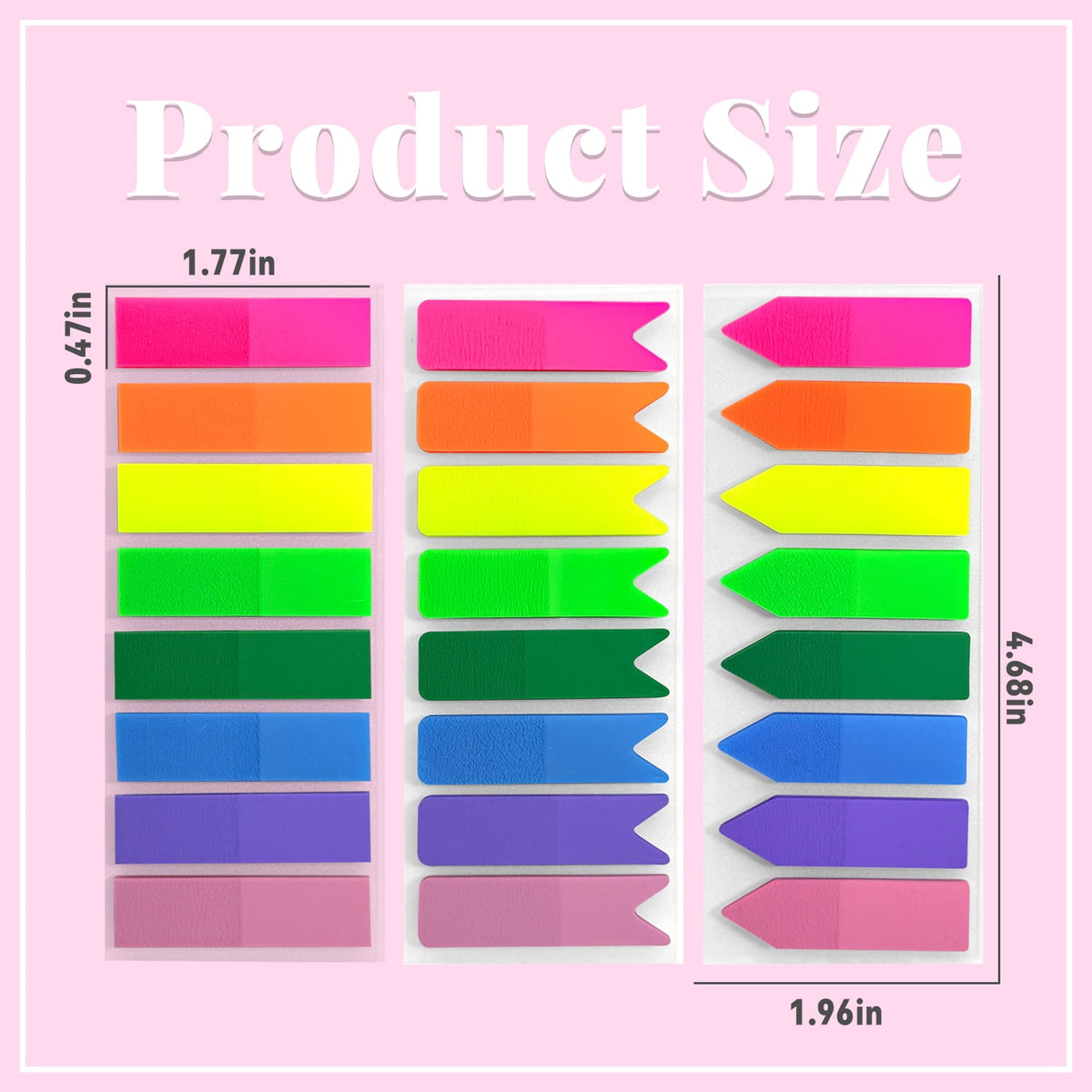 600 Pcs Page Markers Sticky Tabs, Translucent Flags Arrow Fishtail Shapes, 8 Colors per Shape, 3 Packs of 600, Self-Stick Index Tabs