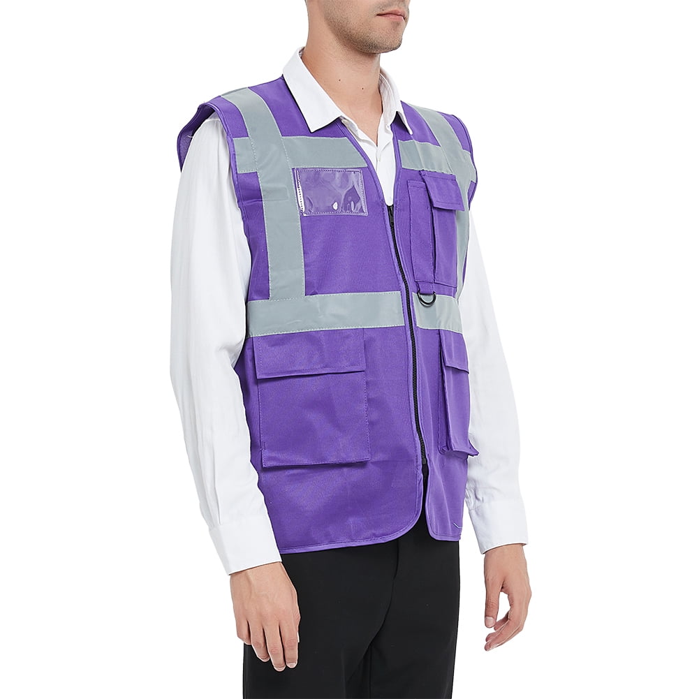 GOGO 5 Pockets High Visibility Safety Vest with Reflective Strips, 10 Pack Working Uniform Vest-Purple-3XL