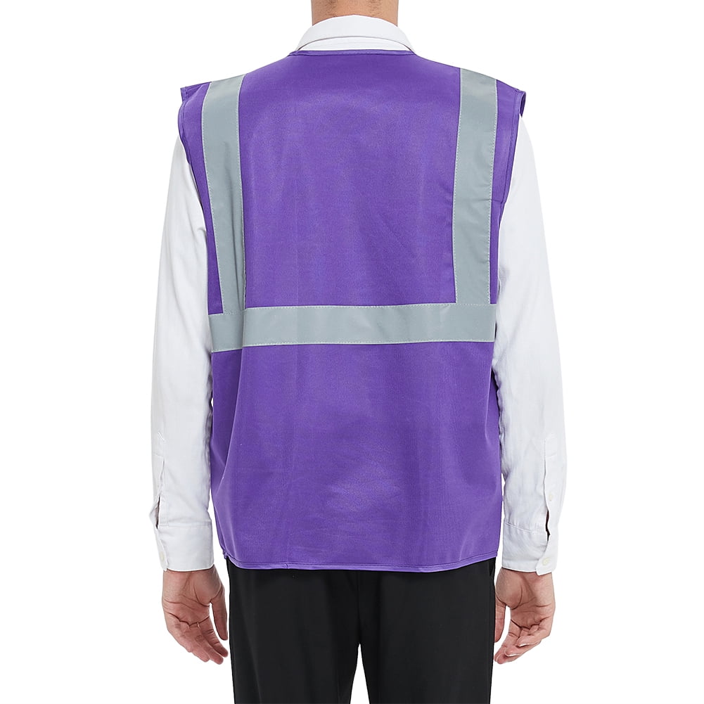 GOGO 5 Pockets High Visibility Safety Vest with Reflective Strips, 10 Pack Working Uniform Vest-Purple-3XL