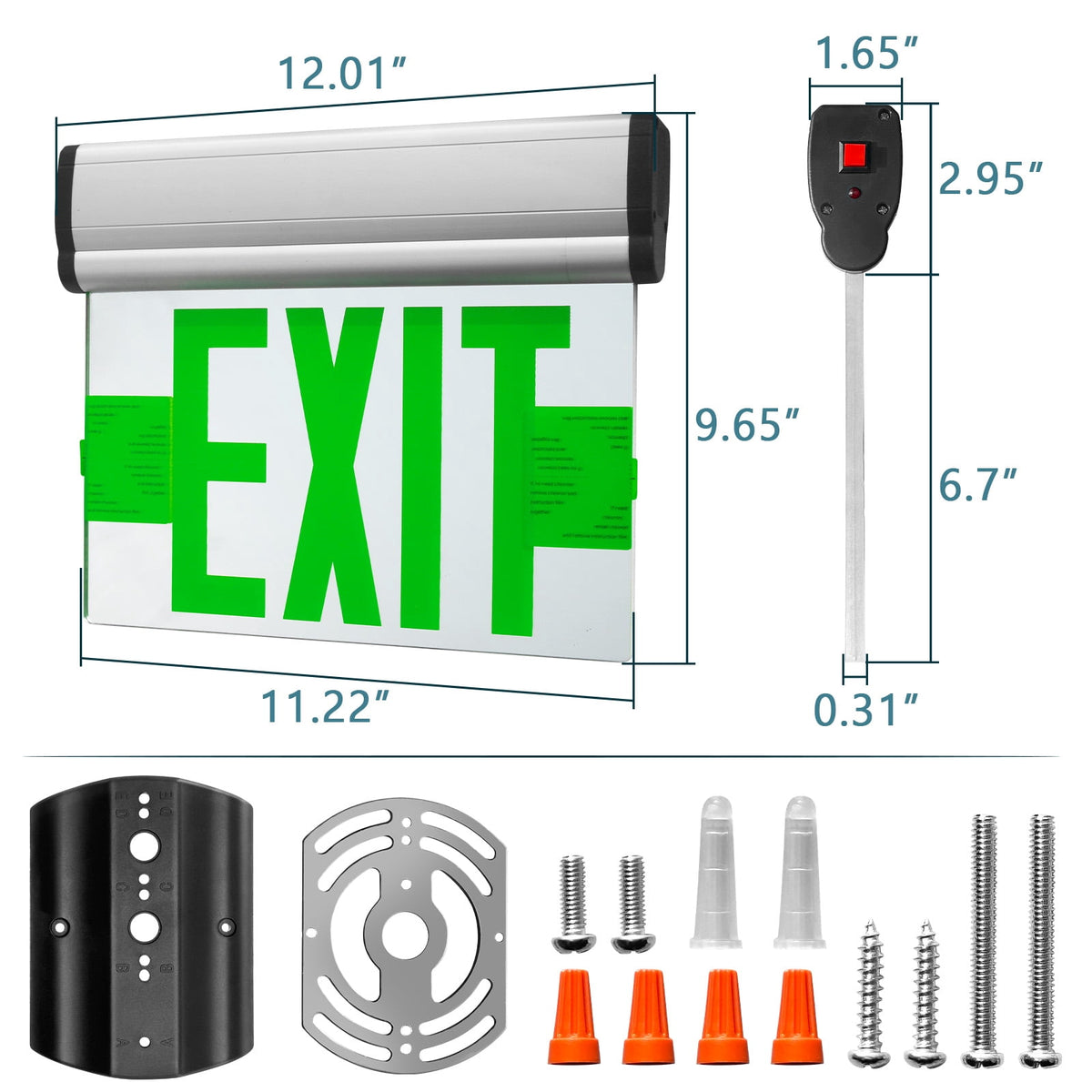 MW Lighting Green Hardwired LED Fire Exit Sign, Double Sided Aluminum & Acrylic Panel, UL Damp Rated, Top/Side/Wall Mount Canopy, Indoor Outdoor Commercial Dead End Entry Light