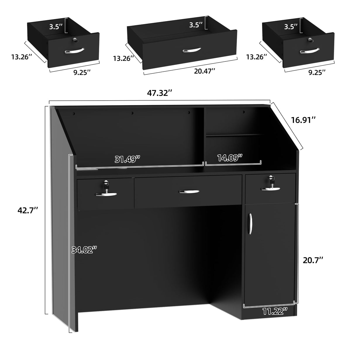 AHB 50-inch Reception Desk with Counter, Front Desk Office Desk with Storage Shelves, Black