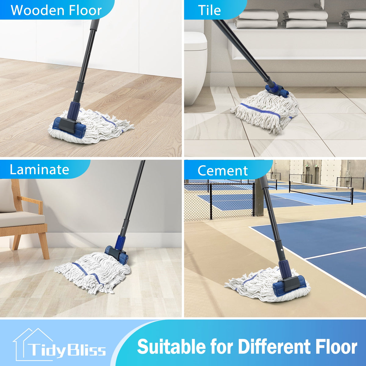 TidyBliss Commercial Mop Heavy Duty with 57.5 inches Long Handle (Blue)