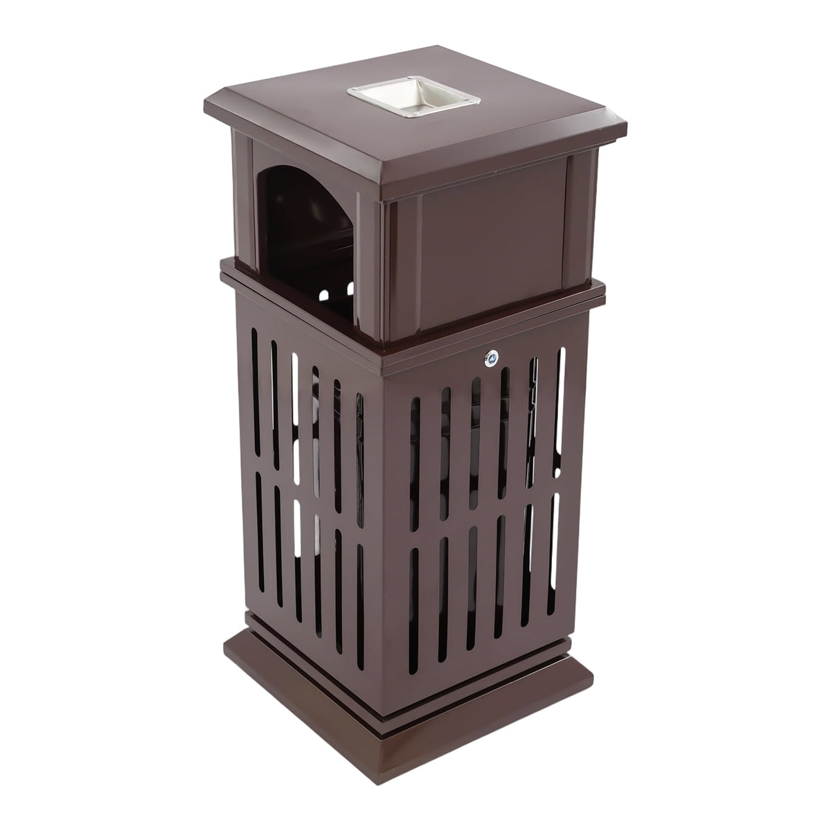 Trash Can with Lid, Large Commercial Garbage Waste for Yard Garage, Heavy Duty Industrial Waste Container (Dark Brown)