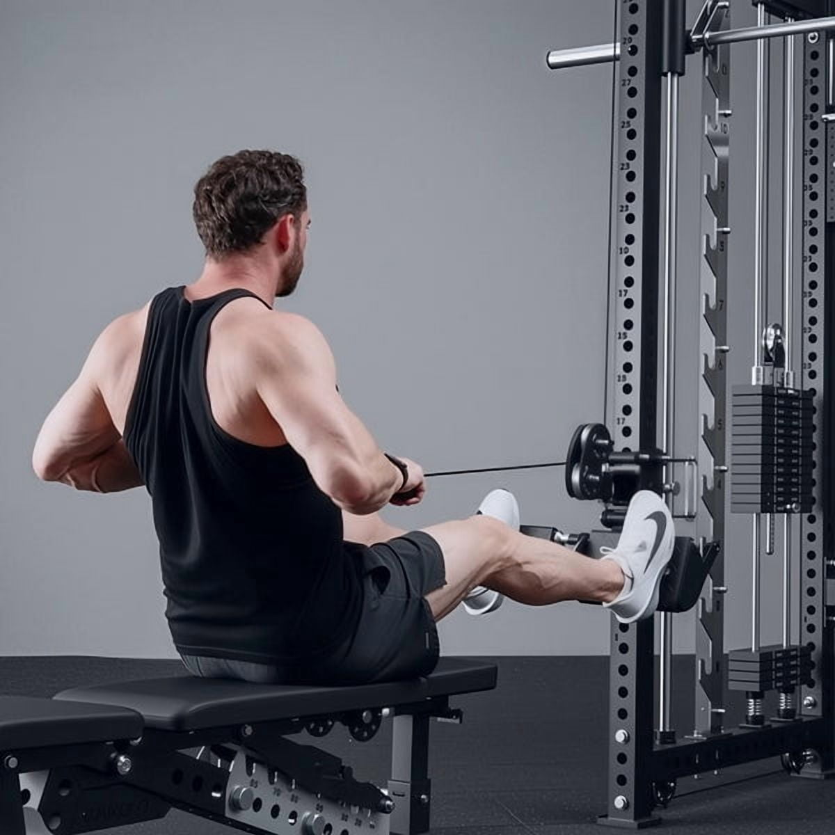 Mikolo Anubis-2.0 Smith Machine with Weight Stack, 3“×3” All-in-One Power Cage with LAT Pulldown & Cable Crossover, 3200LBS Multi-Function Trainer with Aluminum Pulley System for Fitness Home Gym
