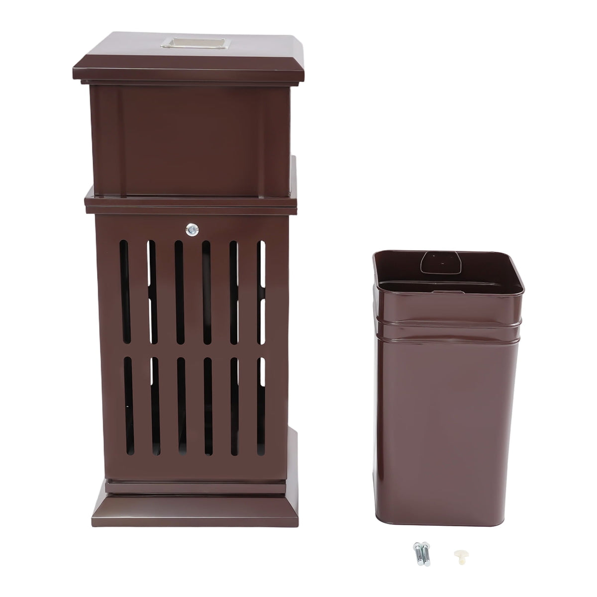 Trash Can with Lid, Large Commercial Garbage Waste for Yard Garage, Heavy Duty Industrial Waste Container (Dark Brown)