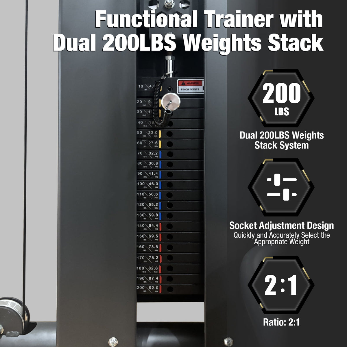 Commercial Functional Trainer Cable Machine, Multifunctional Cable Crossover Exercise Machine, All in One Home Gym System, Compact Fitness Equipment Set, Workout Weight Machine for Strength Training