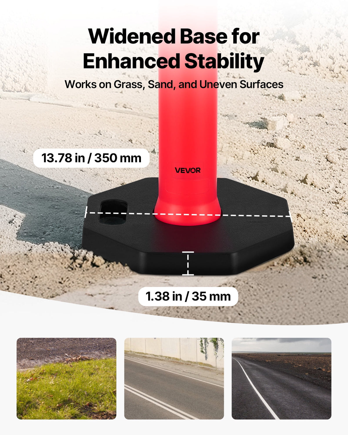 VEVOR 9 Pack Traffic Delineator Posts, 48 inches Traffic Safety Cones with Weighted Base and Reflective Strips, Heavy Duty Delineator Posts for Construction Site, Parking Lot, Crowd Control, Red