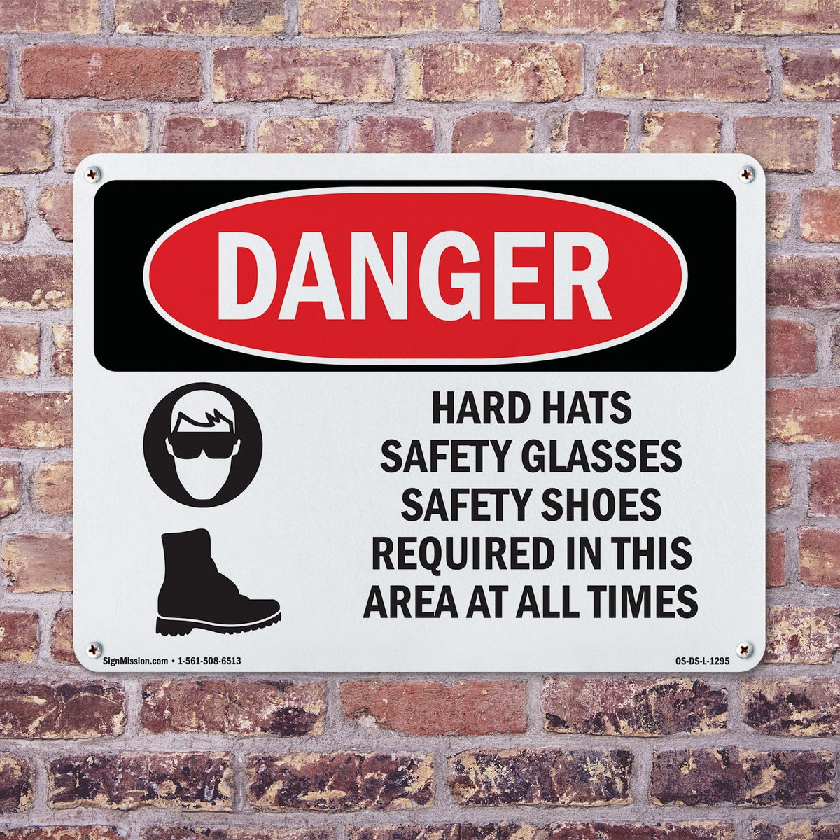Hard Hats Safety Glasses Shoes Required OSHA Danger Aluminum Sign 24 Inch x 18 Inch - 5 Pack