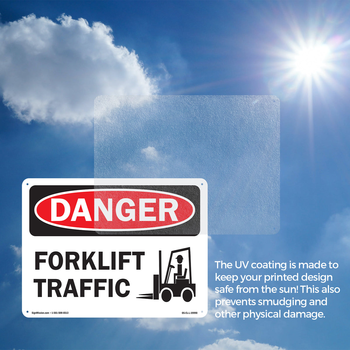 Forklift Traffic OSHA Danger Rigid Plastic Sign 24 Inch x 18 Inch - 5 Pack