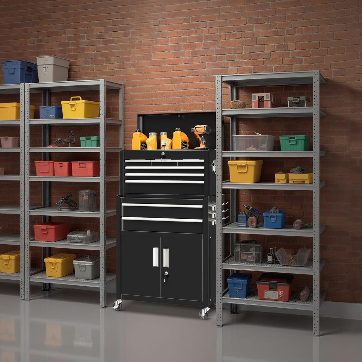 SOLAURA 8-Drawer Rolling Tool Chest Metal Tool Box Lockable Storage Cabinet with Wheels, Black