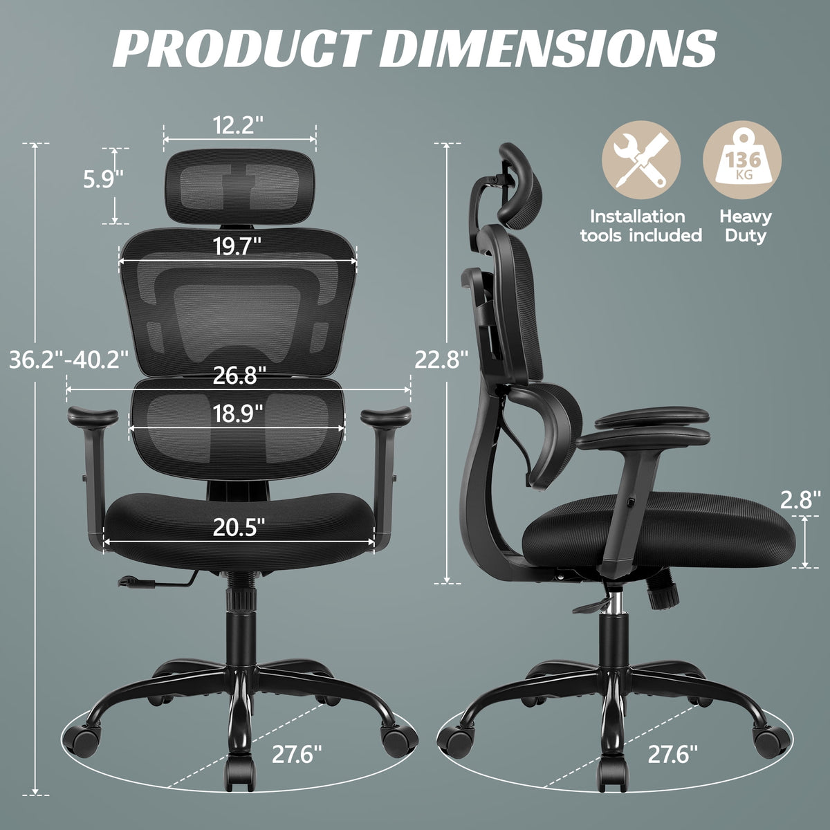 COOLHUT Ergonomic Office Chair, High Back Desk Chair, Breathable Mesh Computer Chair with Lumbar Support, Comfy Foam Cushion Home Office Chair, 300lbs, Black