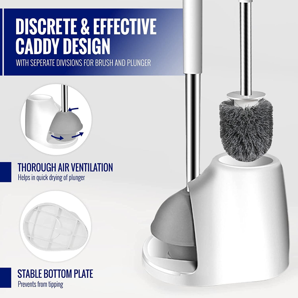 True Fresh 2 in 1 Toilet Brush and Plunger Set Stainless Steel - Toilet Plunger and Toilet Brush and Caddy Holder