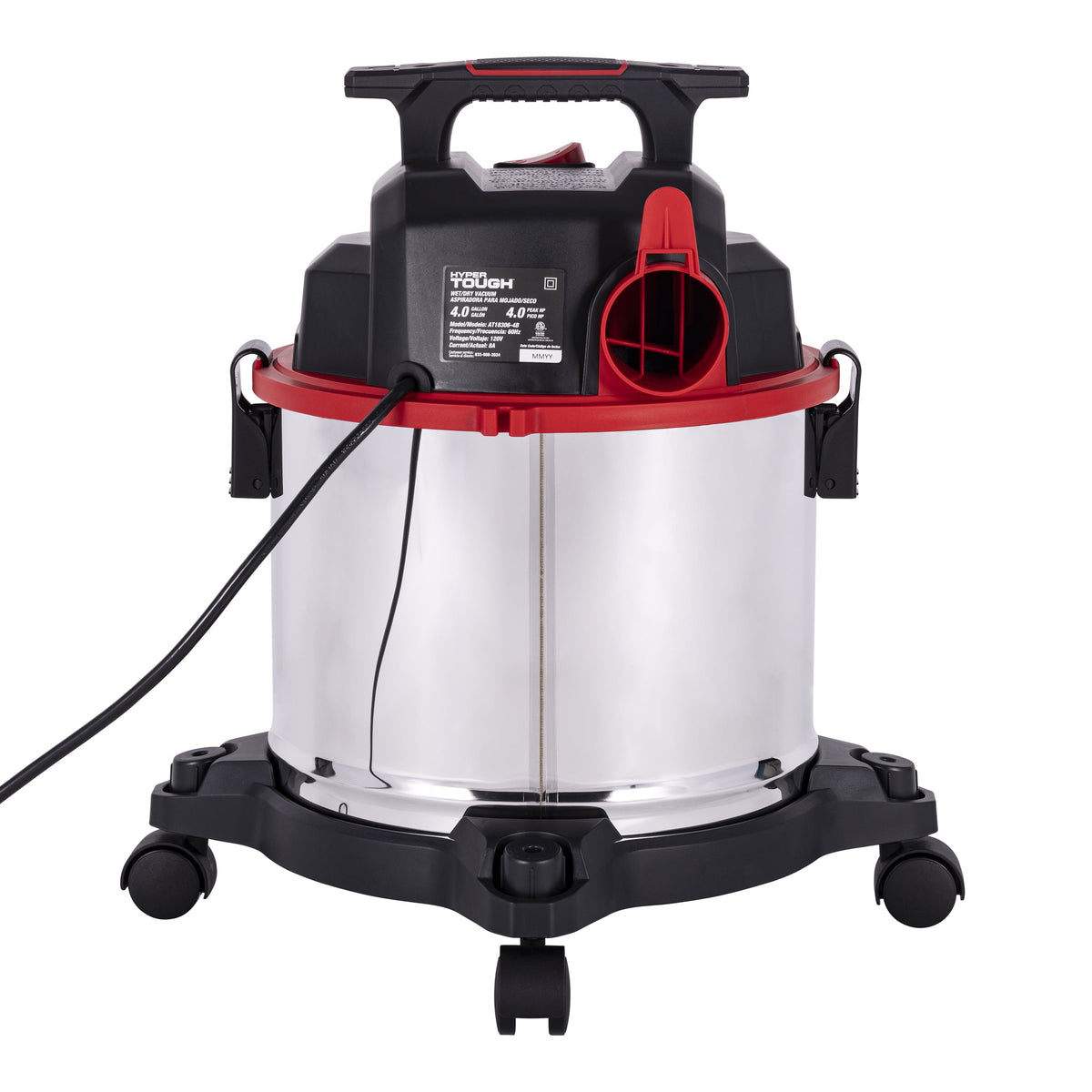 Hyper Tough 4 Gallon 4 HP Stainless Steel Wet Dry Vacuum for Home, Car, Garage & Workshop