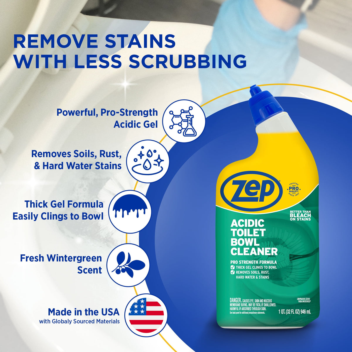 Zep Pro Strength 32 FL OZ Acidic Toilet Bowl Cleaner With Winter Green Fragrance